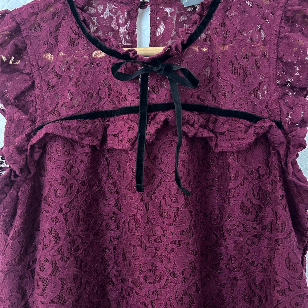 Soho Burgundy Lace Blouse with Ruffles - Picture 6 of 9